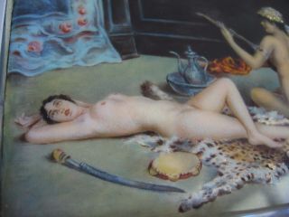 Sterling Silver Cigarette Case Hand Painted Enamel Nude Harem Girls