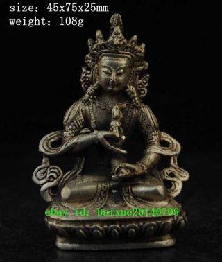 China Old Copper Plating Silver Kwan - Yin Bodhisattva Buddha Statue B01