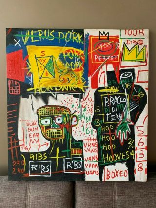 Jean Michel Basquiat Oil Painting On Canvas Signed Rare 25.  5  X 23.  5