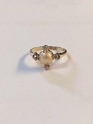 Antique 14k Yellow Gold Natural Pearl & Old Mine Cut Diamond Ring - Size 6