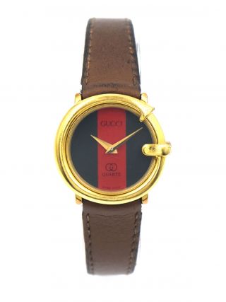 Vintage Ladies Gucci Red Stripe Dial Quartz Wristwatch Gold Plated 41.  3600.  929