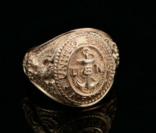 United States Navy USN 10k USA Yellow Gold Vintage Mens Ring US Size: 10 1/4 9