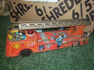 Vintage Japan Metal Tin Friction Fire Truck W Ladder