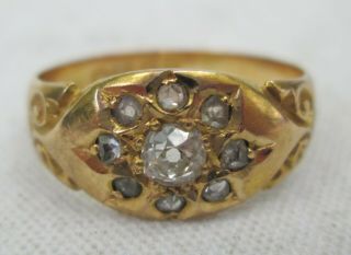 Antique Victorian 18ct Gold Old Cut Diamond Gypsy Ring Size K 1902