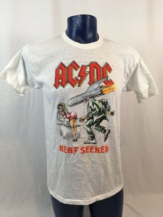 Vintage Acdc Heat Seeker 1988 World Tour Concert T - Shirt Nuke Rare L/xl