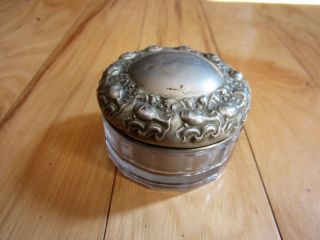 Antique Repousse Glass Dresser Jar Ornate Victorian G Silver Vanity Powder Box