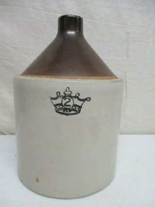Antique 1930s Crown 2 Salt Glaze Whiskey Jug Pottery Stoneware 2 Gallon Great