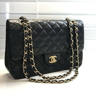 Authentic Chanel Vintage Classic Double Flap Handbag Quilted Lambskin Medium