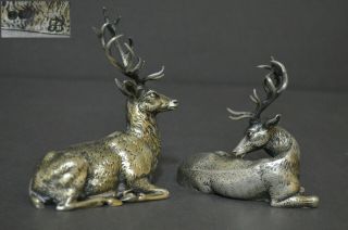 Rare Pair English Victorian Barnard Gilded Sterling Silver Deer Figurines
