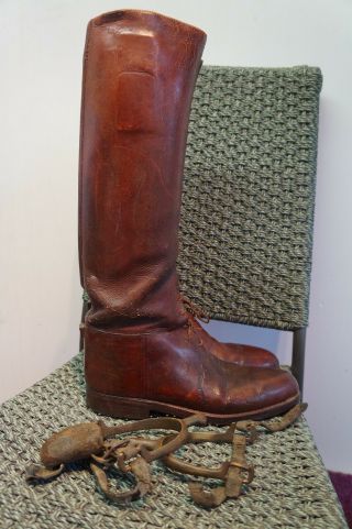 Vintage Boer War Ww1 British Officer Leather Cavalry Boots With Spurs Size 7