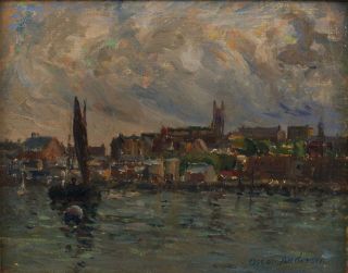 Antique OSCAR ANDERSON Gloucester Harbor Impressionist Oil Paintings,  Cape Ann 9