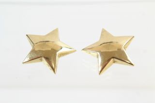 Vintage Carla 14k Yellow Gold Hollow Star Clip Back Earrings 5.  81g