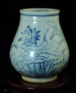 Old Chinese Hand - Made Blue And White Porcelain Hand Painted Lotus Flower Pot B02