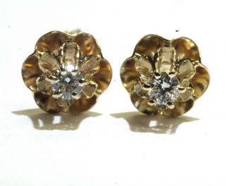 14k Yellow Gold.  17ct Si1 H Buttercup Diamond Stud Earrings Vintage Estate