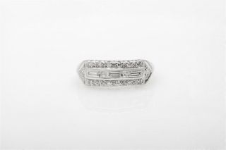 Antique 1950s $2400.  50ct Vs G Baguette Round Diamond 14k White Gold Band Ring