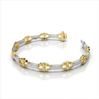 14k Two Tone Gold Over 2.  00 Ct Round Cut Diamond Fleur De Lis Vintage Bracelet