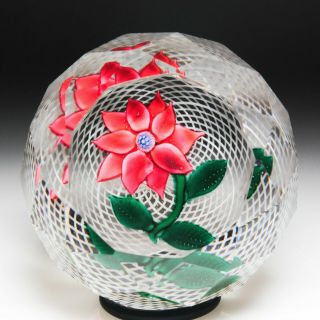 Antique England Glass Company Red Poinsettia Faceted Glass Paperweight
