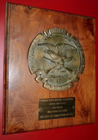 National Rifle Association Award Vintage Large Heavy Brass Logo Plaque Nra Rare