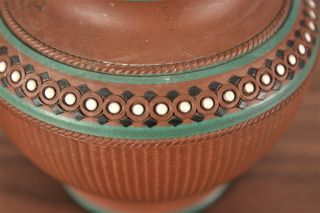 Antique Redware Pottery Jar Raised Design Green Enamel Prattware Neoclassical 4