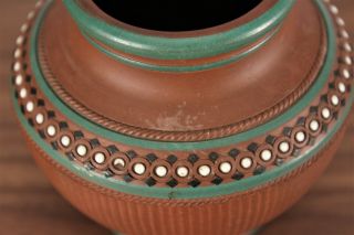 Antique Redware Pottery Jar Raised Design Green Enamel Prattware Neoclassical 7