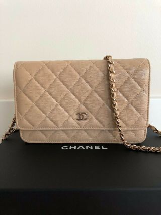 Rare Chanel Classic Medium Flap Bag Wallet On Chain Light Beige Caviar Mini Ghw