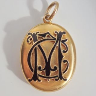Fine Antique Victorian 15ct Gold & Enamel Monogrammed Locket Pendant C1885