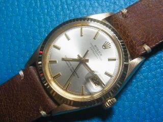 Vintage Rolex 18k Yellow Gold Oyster Perpetual Datejust Index Silver Dial Watch