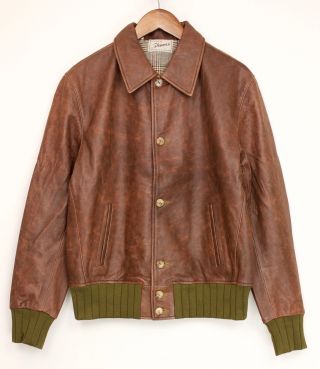 Levis Vintage Clothing Strauss Sheepskin Leather Jacket M Rye Brown Green Lvc