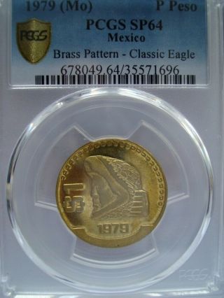1979 Mexico Brass PATTERN 1 Peso ¡¡ Classic Eagle ¡¡ Very Rare - - PCGS SP64 3