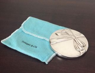 Vintage Tiffany & Co.  Hand Held Purse Mirror Featuring Raised Bow