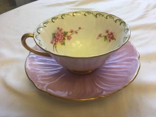 Shelley Teacup And Saucer,  Footed Oleander Purple Mauve 13532