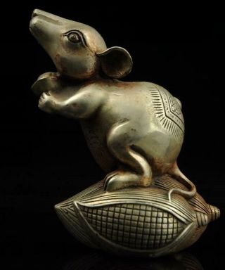 Old Chinese Handmade Rats And Corn Copper Plating Silver Statue Collectibles E01