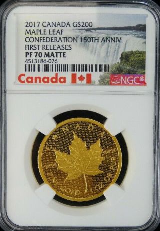 Rare Gold $200 Maple Leaf Confederation Ngc Proof 70 Matte 500minted 2017 Canada