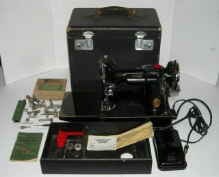 Vintage Singer Featherweight 221 - 1 Sewing Machine With Case & Attachments