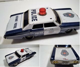 Vintage Metal Tin Highway Patrol Car Lights Siren Japan Toy 12 " Needs Tlc