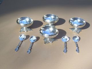 Rare set of Four Antique 1863 English Sterling Salts with Matching Spoons 6