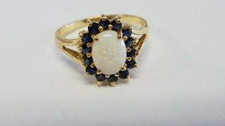 Vintage Solid 14k Gold Natural Opal And Sapphires Ring Size 7