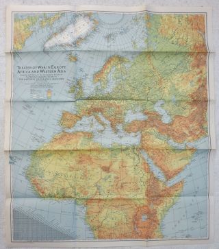 1942 Dated Ww2 Vintage Map Theater Of War In Europe,  Africa & Western Asia