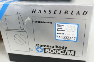 Vintage Hasselblad 500C/M Camera Film Planar 2.  8/80 Lens Billingham Bag 10