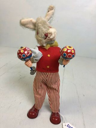Vtg Tin Wind Up Rabbit Mechanical Bunny Maracas Noise Makers 10 "