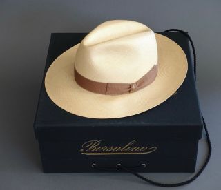 Borsalino Tesi Panama Fedora 2 3/4 " Brim 6 7/8 " Italy Parabuntal & Box Vintage