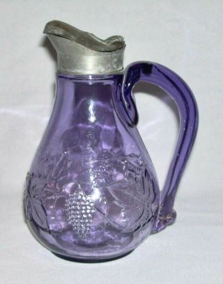 Vintage Purple Glass Syrup Pitcher - Jug W/pewter Lid & Grapes (18 Oz. )