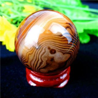 55g Brown Madagascar Crazy Lace Silk Banded Agate Tumbled Ball 35mm HG16867 2