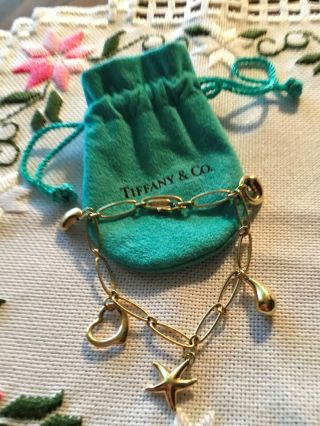 Vintage Rare Signed Tiffany & Co Elsa Peretti 5 Charm 18k 750 Yellow Gold Bracel