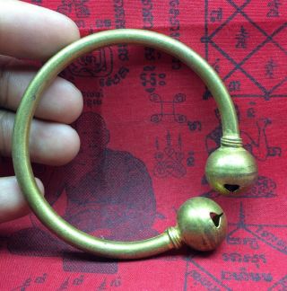 Old Brass Bell Bracelet Kuman Thong Thai Amulet Buddha Wealthy Good Luck
