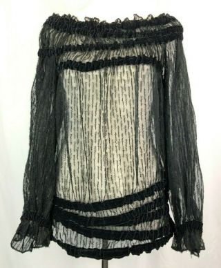Vintage Yves Saint Laurent Black Sheer/ribbon Blouse Top - Size S To M
