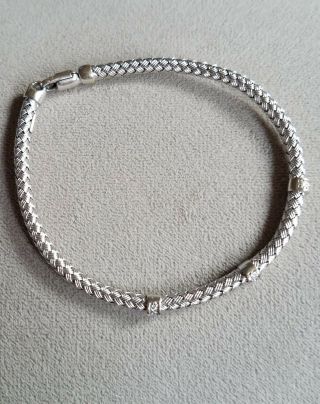 Ladies Italian 14k White Gold Diamond Wheat Rope Bangle Bracelet