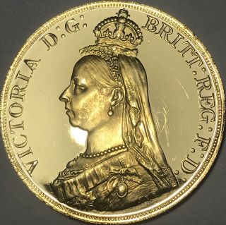1887 Proof Queen Victoria £5 Pound Gold Coin 22k 39,  9gr 36mm Rare
