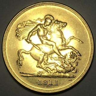 1911 RARE KING GEORGE V £5 FIVE POUND GOLD COIN 22k 39,  9gr 36mm 2