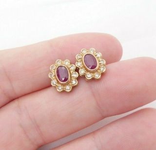 Earrings,  Art Deco Design Ruby Diamond Cluster 18ct Gold Earrings 18k 750